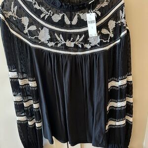 Anthropologie Maeve Black and White Graphic Blouse with Long Sleeves